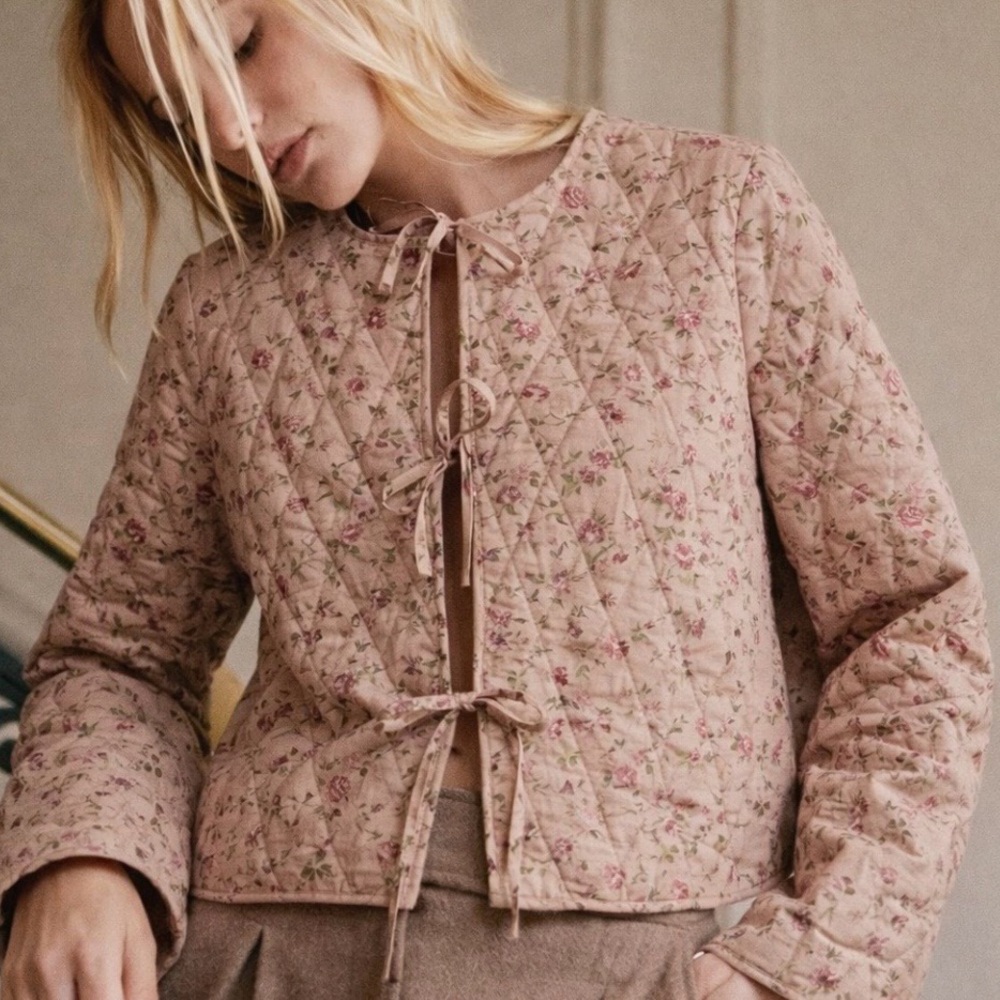 NWT Avec Les Filles Quilted Floral Jacket Size M